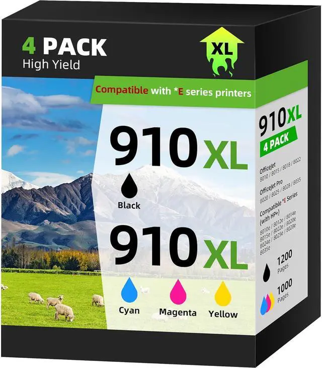 Main image of 910XL Remanufactured Ink for 910XL Ink Cartridges Combo Pack High Yield Compatible with HP OfficeJet Pro 8035e 8025e 8028e 8020 8025 8028 OfficeJet 8015e 8022e 8015 8022 Printers (4 Pack, BK/C/M/Y)