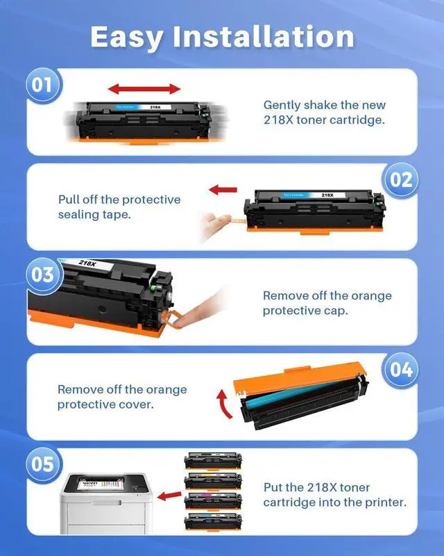 Alt view image 4 of 7 - (Smart Chip Recognition) 218X Toner Cartridges 4 Pack Compatible Replacement for HP 218X 218A W2180X W2180A Toner for HP Color Laserjet Pro 3201dw, MFP 3301cdw/3301fdw/3301sdw | High-Yield 3,200 Pages