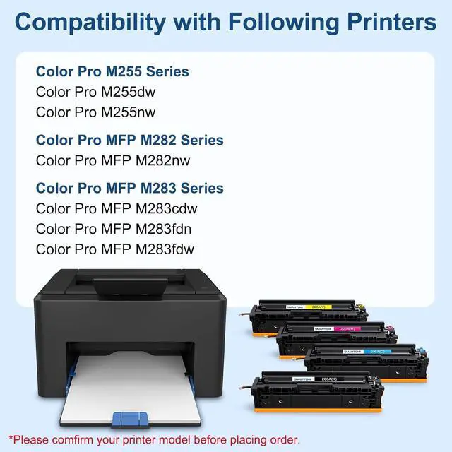 Alt view image 2 of 7 - 206A Toner Cartridges 4 Pack (with Chip) Compatible Replacement for HP 206A W2110A 206X Works with HP Color Laserjet Pro MFP M283fdw M283cdw M283fdn M255dw M283 M255 Series Printer High Yield Ink