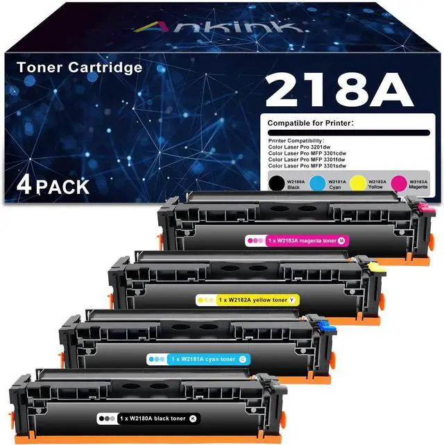 Main image of 218A Toner Cartridges 4 Pack (with Chip) Compatible Replacement for HP 218 A W2180A 218X W2180X Work with Color Laserjet Pro 3201dw MFP 3301fdw 3301sdw 3301cdw Printer (Black Cyan Yellow Magenta)