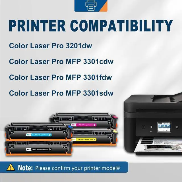 Alt view image 3 of 7 - 218A Toner Cartridges 4 Pack (with Chip) Compatible Replacement for HP 218 A W2180A 218X W2180X Work with Color Laserjet Pro 3201dw MFP 3301fdw 3301sdw 3301cdw Printer (Black Cyan Yellow Magenta)