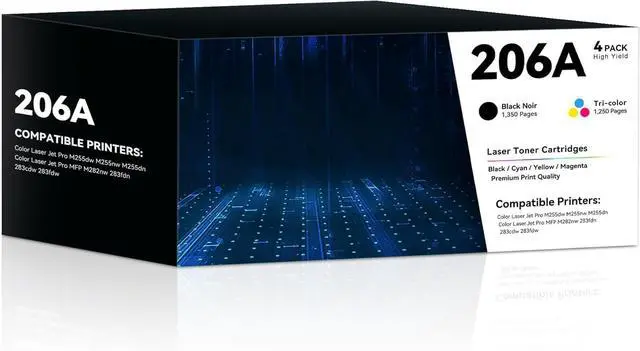 Main image of 206A Toner Cartridge 4 Pack High Yield Replacement for M283fdw M283cdw Toner Compatible for 206A 206X Work for HP Color Laserjet Pro M255dw M255nw MFP M283fdw M283cdw M282nw M283fdn Printer(BK/C/Y/M)