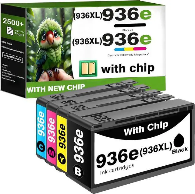 Main image of 936XL 936e Ink Cartridge with Chip Replacement for HP 936 Ink Cartridges Combo Pack Compatible for HP OfficeJet Pro 9125e 9135e 9110b 9128e 9130b OfficeJet 9122e 9120e Wide Format 9730e Printer(4Pack)