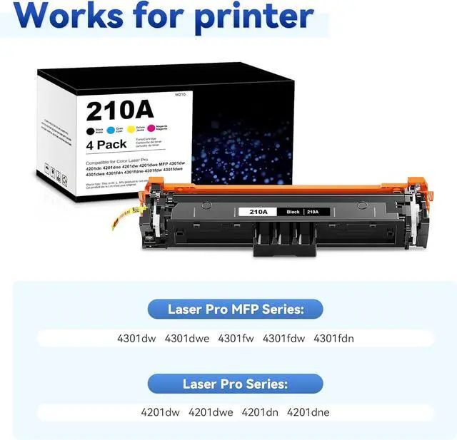 Alt view image 2 of 7 - 210A Toner Cartridges 4 Pack Color Laser Jet Pro MFP 4301fdw Compatible for HP 210A 210X Toner Cartridges 4 Pack High Yield Replacement for Color Pro 4201dw 4201dn MFP 4301fdn 4301fdw 4301dw Printer