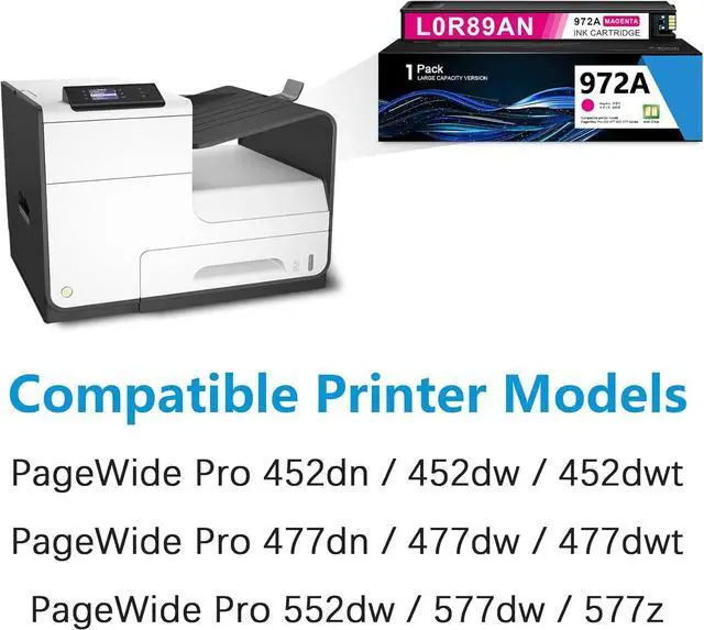 Alt view image 2 of 7 - 972A Magenta Ink Cartridge 1 Pack (3,500 Pages) Compatible Replacement for 972A Ink Cartridge Magenta 972X PageWide Pro 452dn 452dw 452dwt 477dn 477dw 477dwt 552dw 577dw 577z Printer Ink | L0R89AN