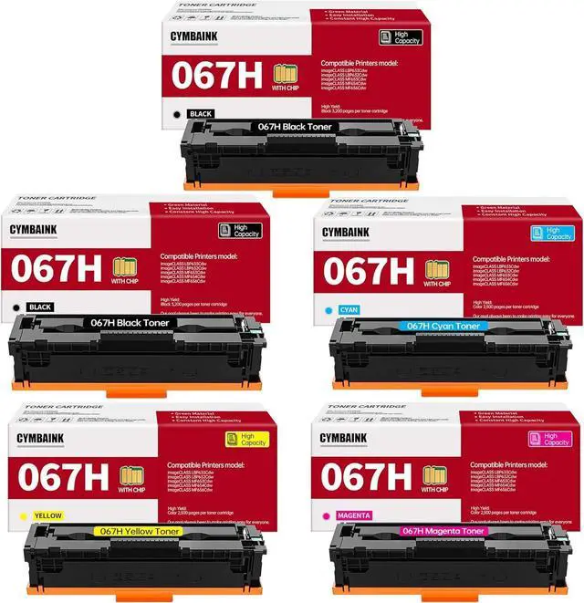 Main image of 5 Pack Set 067H 067 MF656Cdw Toner Cartridge Compatible Replacement for Canon 067H 067 for Canon imageCLASS LBP633Cdw LBP632Cdw MF653Cdw MF654Cdw MF656Cdw Printe2 Black, 1 Cyan, 1 Yellow, 1 Magenta