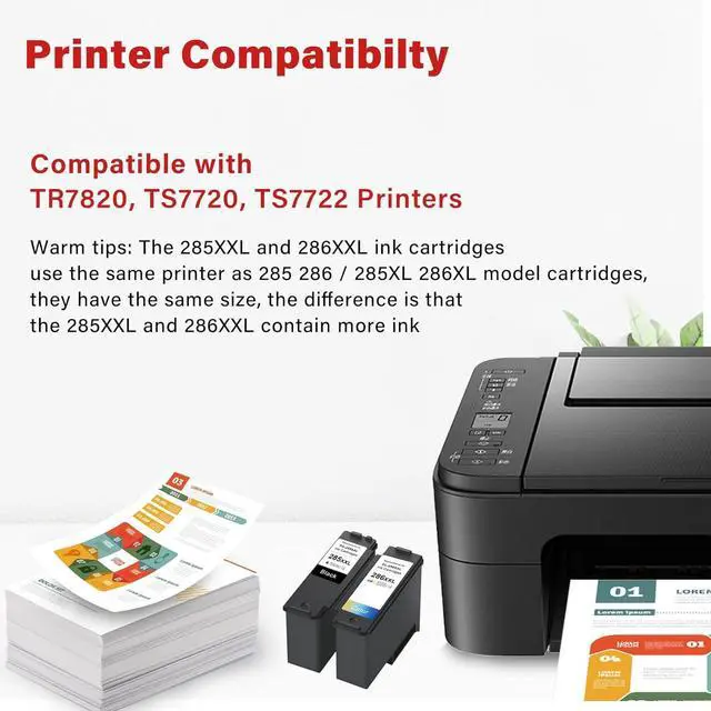 Alt view image 2 of 7 - PG-285 XXL CL-286 XXL Compatible for Canon PG-285XL CL-286XL PG-285 CL-286 Printer Ink, Ultra High Yield 285 286 Ink Cartridges Work with Pixma TR7820, TS7720, TS7722 Inkjet Printers (1 Black 1 Color)