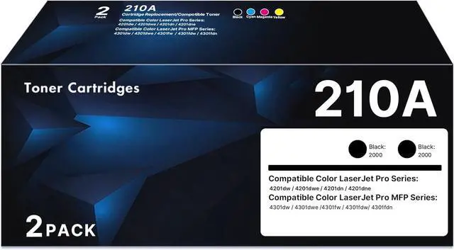 Main image of 210A 210X Toner Cartridges Black: 4301fdw Ink Replacement for HP 210A Toner Cartridges HP 210X Work for HP Color Laser Pro MFP 4301fdw 4301fdn Pro 4201dw 4201dn , 4301 4201 Series, W2100A , 2 Pack