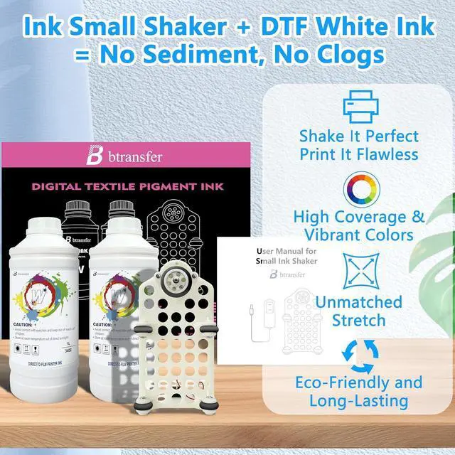 Alt view image 2 of 7 - DTF White Ink,Premium DTF Ink Prevent Sedimentation Heat Transfer Film Direct to Film T-Shirt Printing for Epson Printhead L1800 I3200 XP600 High Whiteness & Coverage(2x1000ML White Ink+Ink Shaker)