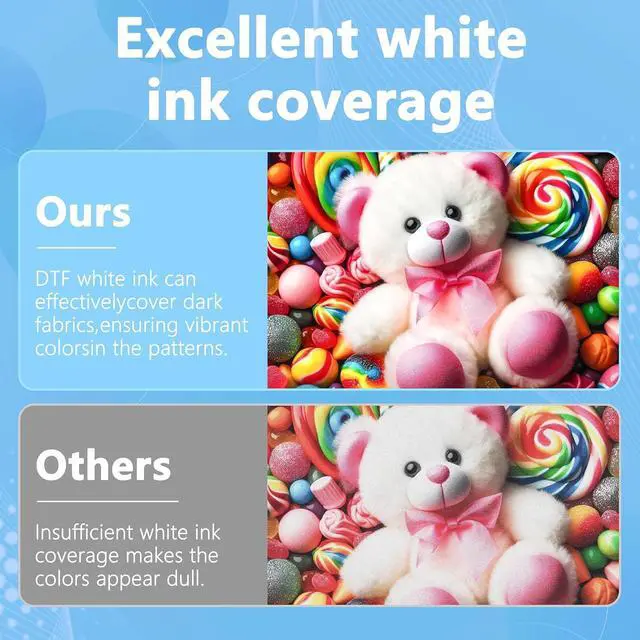 Alt view image 6 of 7 - DTF White Ink,Premium DTF Ink Prevent Sedimentation Heat Transfer Film Direct to Film T-Shirt Printing for Epson Printhead L1800 I3200 XP600 High Whiteness & Coverage(2x1000ML White Ink+Ink Shaker)