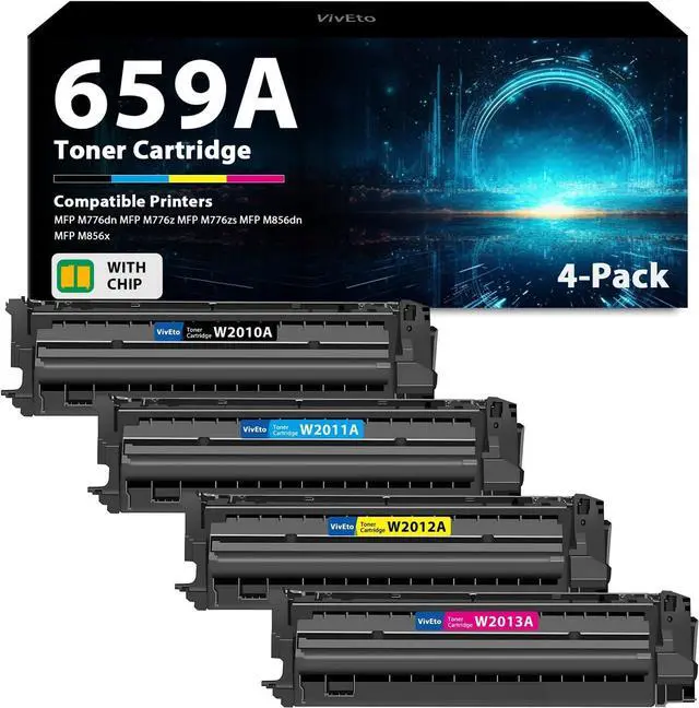 Main image of 659A Toner Cartridge with Chip Replacement for HP 659A W2010A W2011A W2012A W2013A Toner Cartridge for Color Laser Enterprise MFP M776 M856x M856dn M776z M776dn Printers, 4 Pack 659A Toner Cartridges