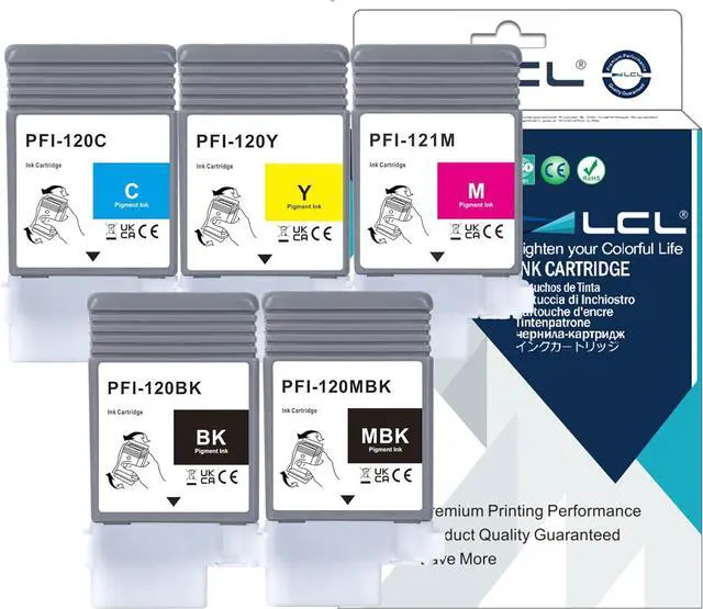 Main image of LCL PFI120 PFI121 130-ml Ink Cartridge Replacement for Canon PFI-120 PFI-121 PFI-120MBK PFI-120BK PFI-120C PFI-121M PFI-120Y for Canon imagePROGRAF TM-250 TM-255 TM-350 TM-355 Printer (5-Pack KCMYMBK)