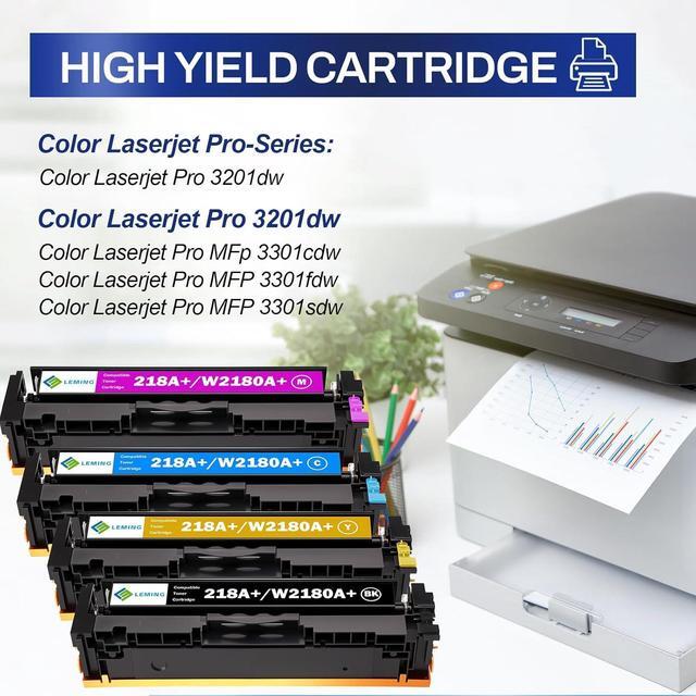 Alt view image 2 of 7 - 218A Toner Cartridges 4 Pack 218X Replacement for HP 218A 218X HP Color Laserjet Pro MFP 3301fdw 3301sdw HP Color Laserjet Pro 3201dw Toner High Yield W2180A W2180X Ink Set with Chip (B/C/Y/M Set)