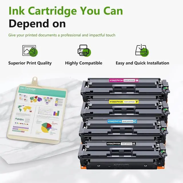 Alt view image 6 of 6 - 410A Toner Cartridges 4 Pack Replacement for HP 410A CF410A CF411A CF412A CF413A for Color Pro MFP M477fdw M477fnw M477fdn M377dw Color Pro M452dn M452nw M452dw Printer(1Black/1Cyan/1Magenta/1Yellow)