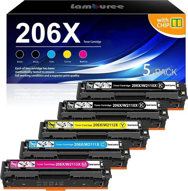 Main image of 206X 206A High Yield Toner Cartridges 5-Pack (with Chip) Replacement for HP Color Laserjet Pro MFP M283cdw M283fdw M255dw Printer | W2110X W2111X W2112X W2113X (2Black, 1Cyan, 1Yellow, 1Magenta)