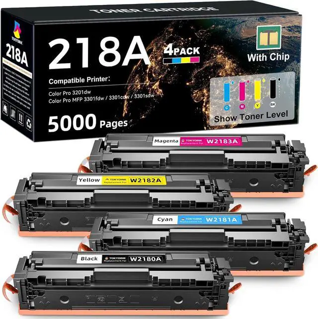 Main image of 218A Toner Cartridge Set 4 Pack (With Chip) Compatible Replacement for HP 218A 218X Work for Color Laserjet Pro 3201dw MFP 3301cdw 3301fdw 3301sdw Printer Ink W2180A W2180X (Black Cyan Yellow Magenta)