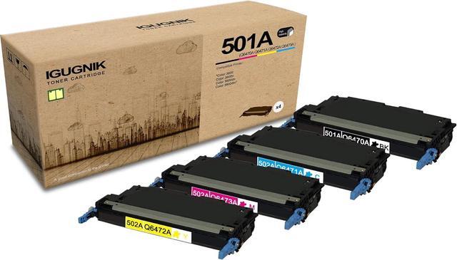 Main image of 4-Pack 1BK/1C/1M/1Y 501A|Q6470A 502A|Q6471A Q6472A Q6473A High Yield Toner Cartridge(with chip), Replacement for HP 501A|Q6470A 502A|Q6471A Q6472A Q6473A for Color 3600 3600n 3600dn 3600dtn Printer