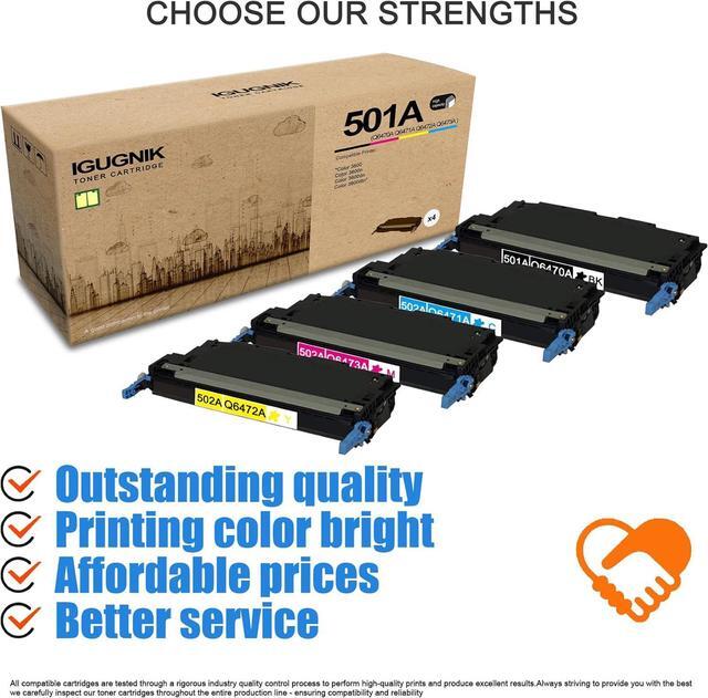 Alt view image 5 of 6 - 4-Pack 1BK/1C/1M/1Y 501A|Q6470A 502A|Q6471A Q6472A Q6473A High Yield Toner Cartridge(with chip), Replacement for HP 501A|Q6470A 502A|Q6471A Q6472A Q6473A for Color 3600 3600n 3600dn 3600dtn Printer