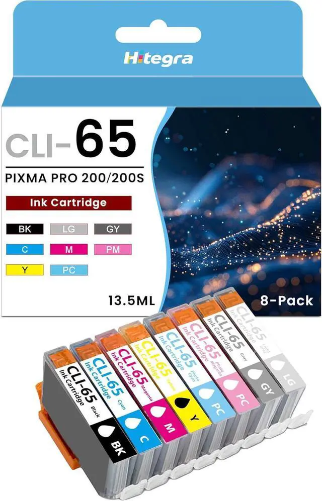 Main image of CLI-65 CLI65 Ink Cartridges 8-Pack High Capacity Replacement for Canon CLI-65 CLI65 Ink Set Work with PIXMA PRO 200 200S Printer Ink, Black/Cyan/Magenta/Yellow/Photo Cyan/Photo Magenta/Gray Light/Gray