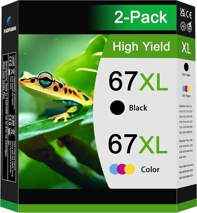 Main image of 67XL Ink Cartridge High Yield 67 Ink Cartridges Black/Color Combo Pack for HP 67XL Black Ink Cartridge Replacement for HP Ink 67 for DeskJet 2752 2855e 4152 4255e Envy 6055e 6455e Printer (2-Pack)