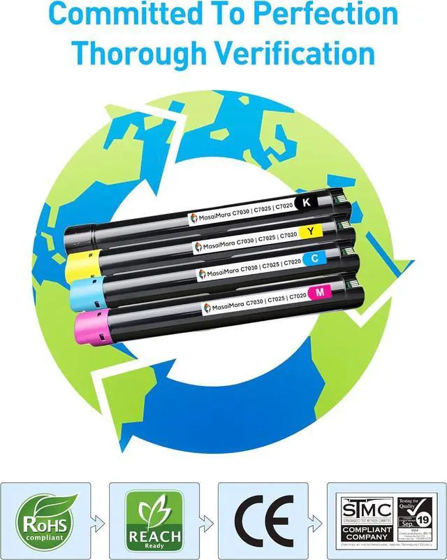 Alt view image 4 of 6 - MasaiMara C7030 C7025 C7020 Compatible Toner Cartridges Replacement for Xerox 106R03737 106R03740 106R03739 106R03738 for Xerox Versalink C7020 C7025 C7030 Printer (Black Cyan Magenta Yellow, 4-Pack)