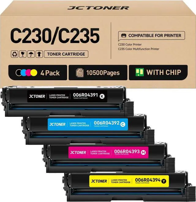 Main image of C230 C235 Toner Cartridge with Chip High Capacity Set 4-Pack Replacement for Xerox 006R04391 006R04392 006R04393 006R04394 Compatible with Xerox C230 C235 C230DNI C235DNI C225 Printer Black and Color