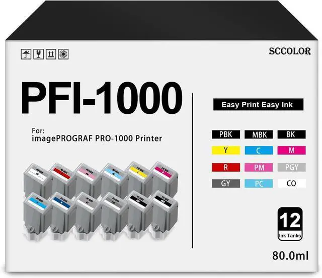 Main image of PRO-1000 PFI-1000 Ink Cartridges Compatible PFI1000 PRO1000 Ink Cartridge Replacement for Canon PFI-1000 Ink Cartridge for imagePROGRAF PRO-1000 Printer(12 Pack,MBK PBK C M Y R GY B PGY PC PM CO)