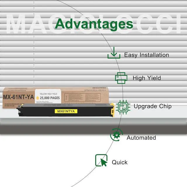 Alt view image 6 of 6 - MX-61NT-YA MX-61NTYA Yellow High Yield Toner Cartridge Replacement for Sharp MX-61NT MX-61NT-YA MX-61NTYA MX-2651 MX-3051 MX-3071 MX-3551 MX-3571 MX-4051 MX-4071 Printer (1-Pack, 25000 Page-Yield)
