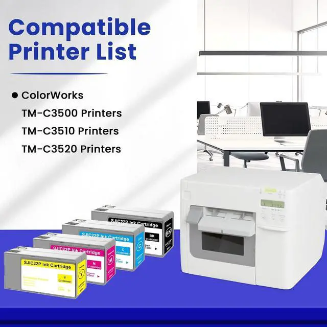 Alt view image 3 of 7 - Remanufactured 4 Pack SJIC22P Ink Cartridge with Chip Replacement for SJIC22P C33S020577 C33S020581 C33S020582 C33S020583 Ink for ColorWorks TM-C3500 TM-C3510 TM-C3520 Printer Ink, 4-Pack TM-C3500 Ink