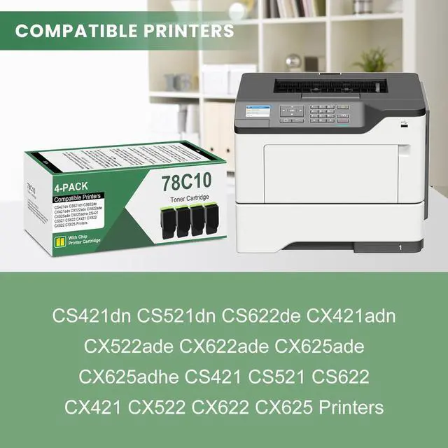 Alt view image 2 of 6 - 78C10 CS421 CX522 Toner Cartridge (with Standard Chip) Replacement for Lexmark 78C10K0 78C10C0 78C10M0 78C10Y0 for CS421 CX622 CS521 CX421 CX521 CS522 Printer, 4 Pack Remanufactured 78C10 Cartridges