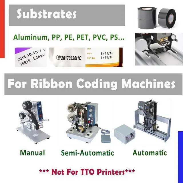 Alt view image 2 of 5 - 40 Rolls Date Coding Foil/Ribbon, 1.18'' x 328' (30mm x 100m) Black Thermal Transfer Hot Stamping Ribbon/Foil, Prints Dark Clear and Durable Images (Dates, Batch No) on Various Packages and Labels
