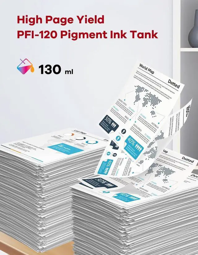 Alt view image 4 of 7 - PFI-120 Pigment Ink Tank 130ml Set PFI-120MBK PFI-120BK PFI-120C PFI-120M PFI-120Y Replacement for Canon PFI-120 PFI120 Ink Cartridge for TM-300 TM-305 TM-200 TM-205 Printer Ink 5-Pack (MBK/BK/C/M/Y)