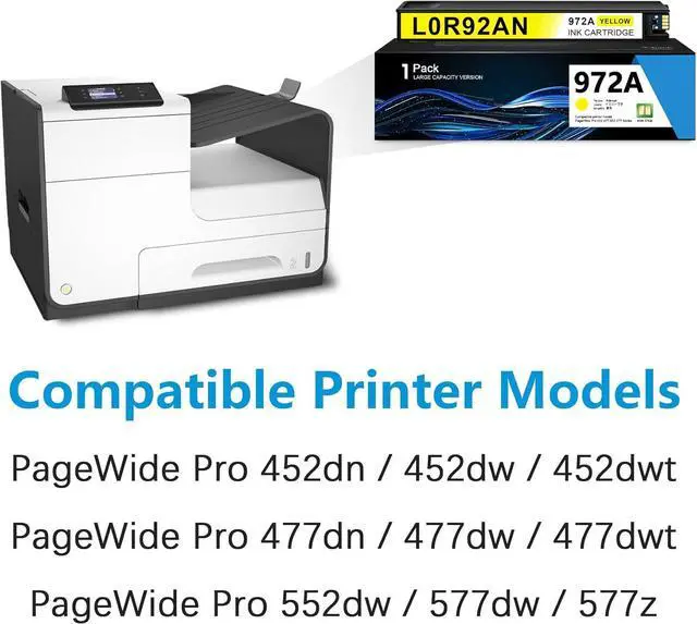 Alt view image 2 of 7 - 972A Ink Cartridge Yellow 1 Pack (with Chip) Compatible Replacement for 972A Yellow Ink Cartridge 972X use with PageWide Pro 452dn 452dw 452dwt 477dn 477dw 477dwt 552dw 577dw 577z Printer | L0R92AN