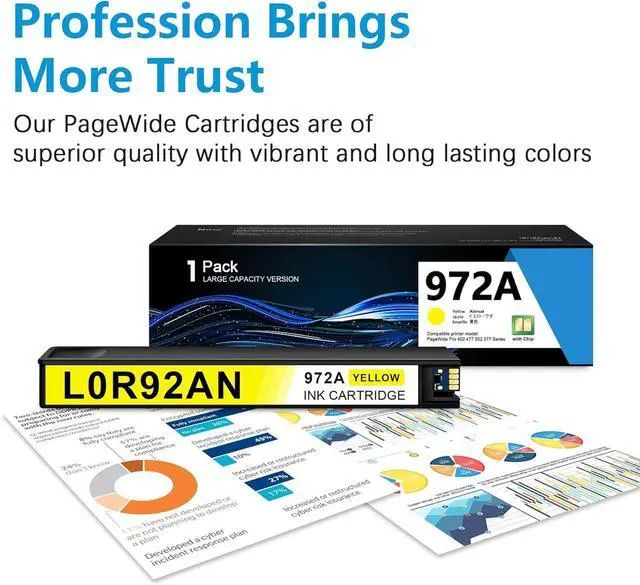 Alt view image 3 of 7 - 972A Ink Cartridge Yellow 1 Pack (with Chip) Compatible Replacement for 972A Yellow Ink Cartridge 972X use with PageWide Pro 452dn 452dw 452dwt 477dn 477dw 477dwt 552dw 577dw 577z Printer | L0R92AN