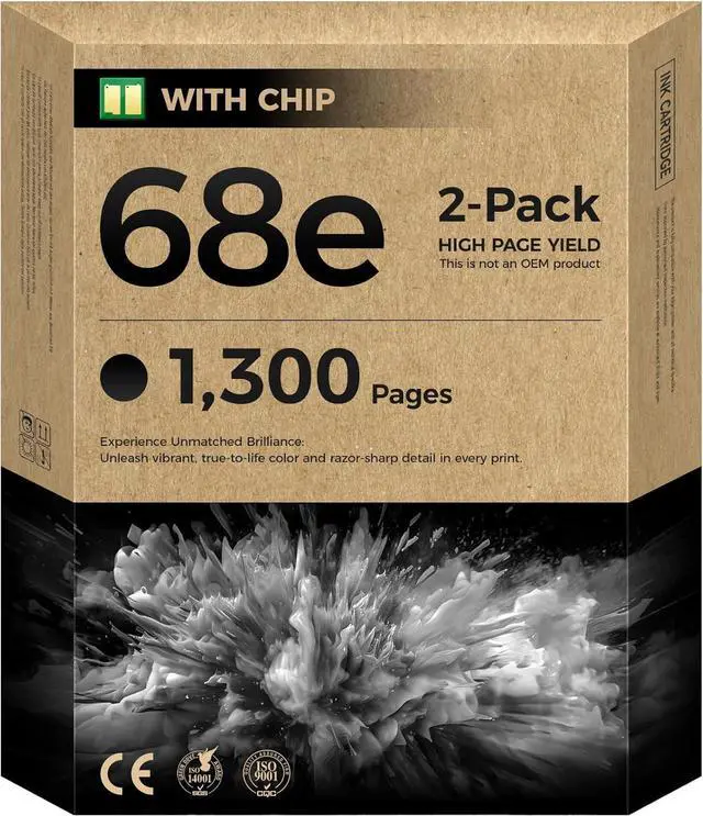 Main image of 68e 68 Ink Cartridges High Yield with chip Black 2-Pack Replacement for HP 68 68e Ink Compatible with HP Envy 6152e 6155e 6552e 6555e 6558e Printer 6100e 6500e All-in-One Inkjet Copy 7FP22TN 7FP21TN