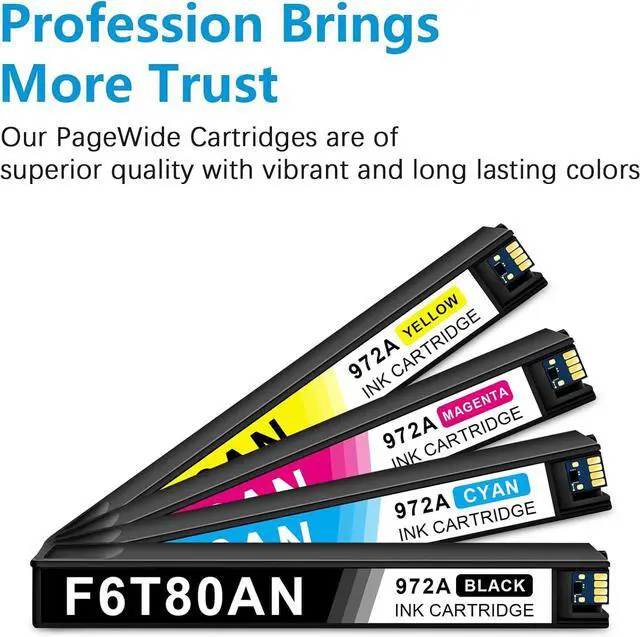 Alt view image 3 of 7 - 972A Black and Color PageWide Cartridge (4-Pack) Compatible Replacement for 972A Ink Cartridge 972X use for PageWide Pro 452dn 452dw 452dwt 477dn 477dw 477dwt 552dw 577dw 577z Printer Ink (BCMY)