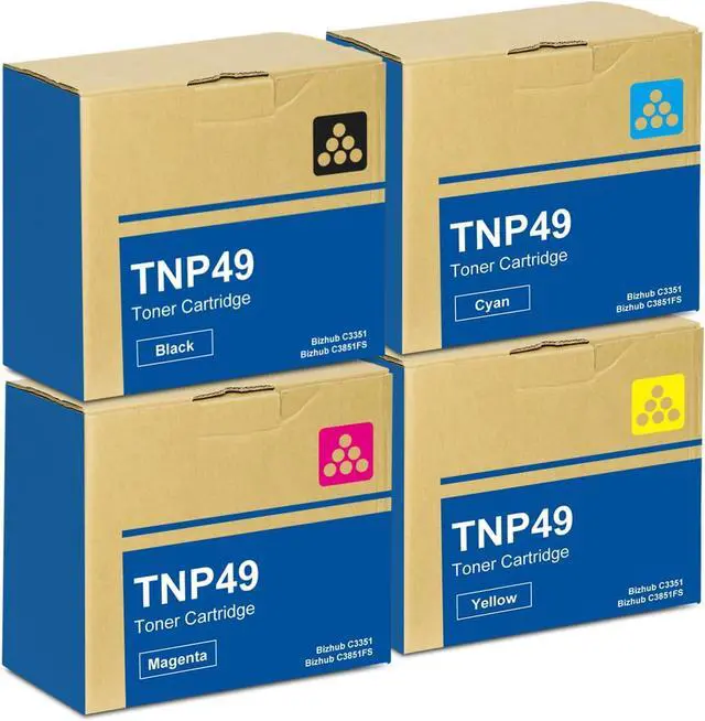 Main image of TNP-49 TNP49 Toner Cartridge A95W430 A95W330 A95W230 A95W130 Replacement for Konica Minolta TNP49K TNP49C TNP49M TNP49Y Toner for Bizhub C3351 C3851FS Printer Ink 4-Pack(Black, Cyan, Magenta, Yellow)