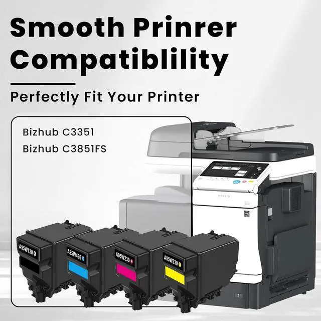 Alt view image 2 of 7 - TNP-49 TNP49 Toner Cartridge A95W430 A95W330 A95W230 A95W130 Replacement for Konica Minolta TNP49K TNP49C TNP49M TNP49Y Toner for Bizhub C3351 C3851FS Printer Ink 4-Pack(Black, Cyan, Magenta, Yellow)