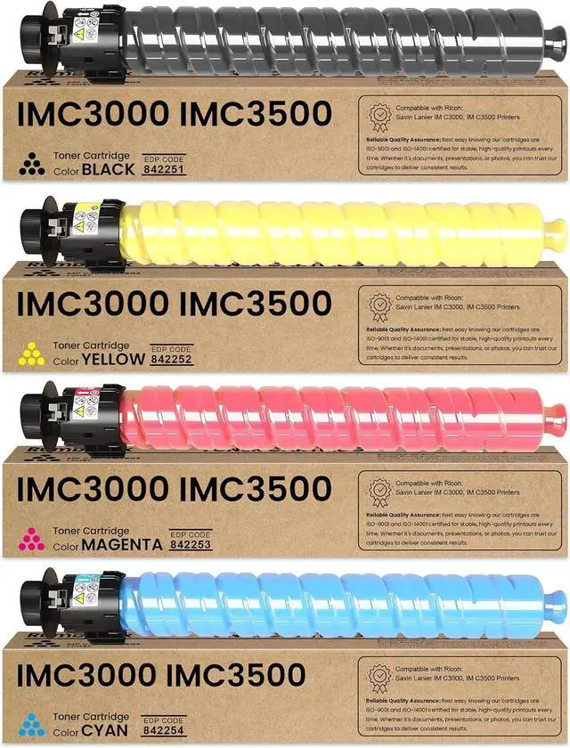 Main image of IMC3000 IMC3500 Toner Cartridge Replacement for Ricoh IM C3000 IM C3500 Toner Cartridge 842251 842252 842253 842254 for Savin Lanier IM C3000 C3500 Printer Ink 4-Pack (Black,Cyan,Magenta,Yellow)