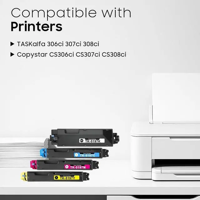 Alt view image 2 of 6 - Compatible TK-5197 TK5197 Toner Cartridge Replacement for Kyocera TK-5197K TK-5197C TK-5197M TK-5197Y Toner Cartridge for TASKalfa 306ci 307ci 308ci Copystar CS306ci CS307ci CS 308ci Printer 4-Pack