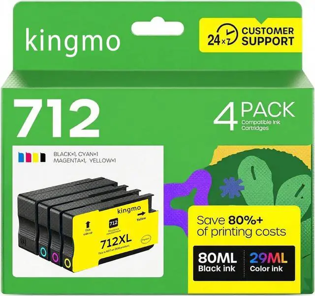 Main image of 712XL 712 XL High Yield Ink Cartridges Set : T230 T650 T630 T210 Replacement for HP 712 712XL Ink Tank for HP DesignJet T650T630T230T210 Studio Plotter Printer (4 Pack, Black,Cyan,Magenta,Yellow)