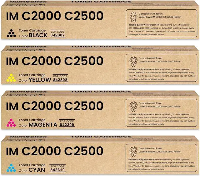 Main image of IM C2000 C2500 Toner Cartridges High Yield IMC2500 IMC2000 842307 842310 842309 842308 Toner Replacement for Ricoh Lanier Savin IM C2000 IM C2500 Printer Ink 4-Pack (Black, Cyan, Magenta, Yellow)