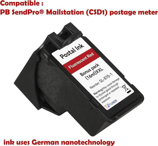 Alt view image 3 of 6 - Ultra High Capacity SL-870-1 XXL Red Ink Cartridge Compatible SL870-1 SL8701 XXL Fluorescent Red Ink Replacement for The PB New SendPro Mailstation Postage Meter (CSD1) Machine (4 Pack-64 ml in Total)