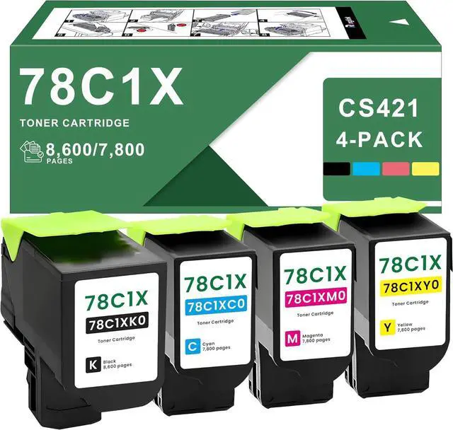 Main image of 78C1X 78C1XK0 78C1XC0 78C1XM0 78C1XY0 Toner Cartridge High Yield Replacement for Lexmark 78C1X Toner Cartridges for CS421 CX421 CS421DN CX421ADN CS521 CX521 CS521DN CX521ADN CS522 Printer Ink (4 Pack)