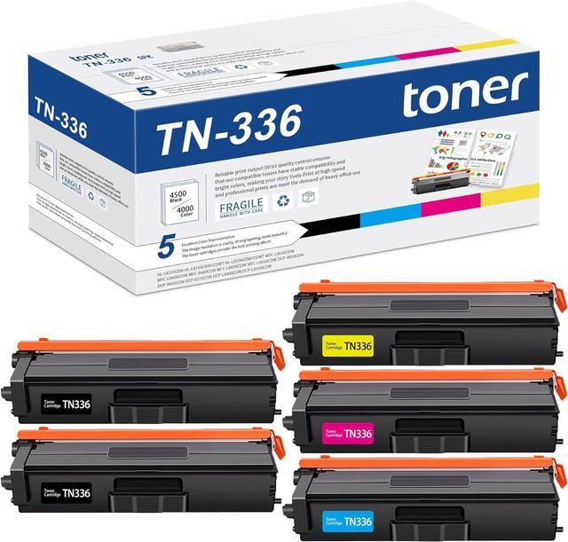 Main image of TN336 TN-336 Toner Cartridges 5 Pack: Replacement for Brother TN336BK TN-336 TN331 Toner use with HL-L8250CDN L8350CDW L9200CDW MFC-L8600CDW L8850CDW L9550CDW (2Black 1Cyan 1Magenta 1Yellow, 5 Pack)