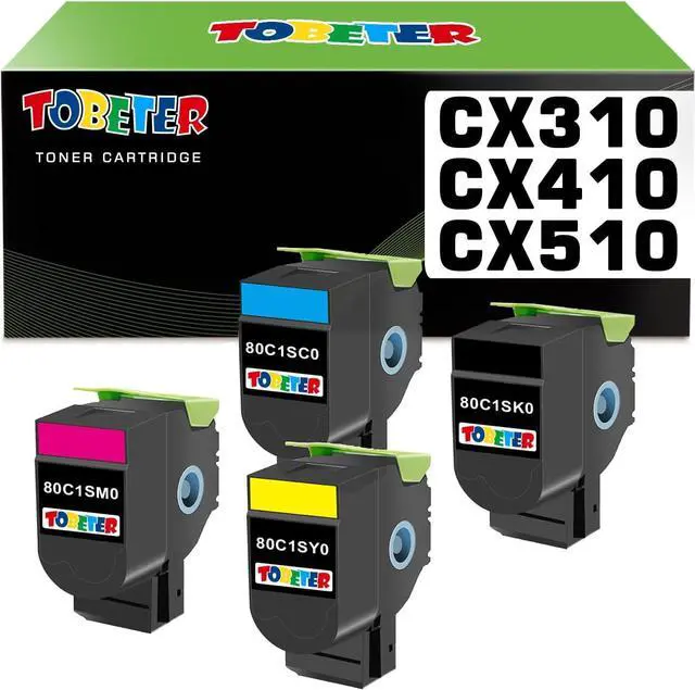 Main image of ToBeter Remanufactured CX310 CX410 CX510 Toner Replacement for Lexmark 80C1SK0 80C1SC0 80C1SM0 80C1SY0 Toner for CX310n CX310dn CX410de CX410dte CX410e CX510de CX510dhe Printer Toner ( BCMY, 4 Pack)
