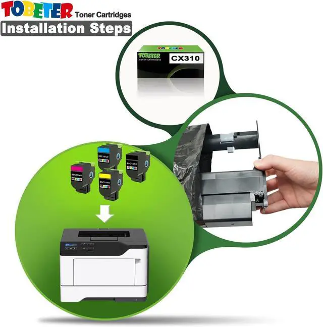 Alt view image 5 of 7 - ToBeter Remanufactured CX310 CX410 CX510 Toner Replacement for Lexmark 80C1SK0 80C1SC0 80C1SM0 80C1SY0 Toner for CX310n CX310dn CX410de CX410dte CX410e CX510de CX510dhe Printer Toner ( BCMY, 4 Pack)