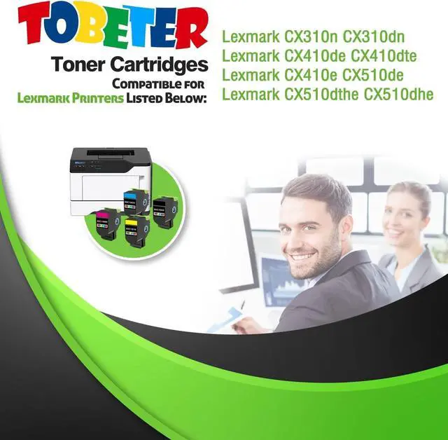 Alt view image 2 of 7 - ToBeter Remanufactured CX310 CX410 CX510 Toner Replacement for Lexmark 80C1SK0 80C1SC0 80C1SM0 80C1SY0 Toner for CX310n CX310dn CX410de CX410dte CX410e CX510de CX510dhe Printer Toner ( BCMY, 4 Pack)