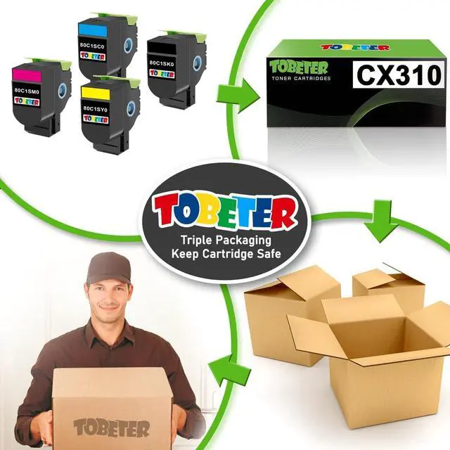 Alt view image 6 of 7 - ToBeter Remanufactured CX310 CX410 CX510 Toner Replacement for Lexmark 80C1SK0 80C1SC0 80C1SM0 80C1SY0 Toner for CX310n CX310dn CX410de CX410dte CX410e CX510de CX510dhe Printer Toner ( BCMY, 4 Pack)