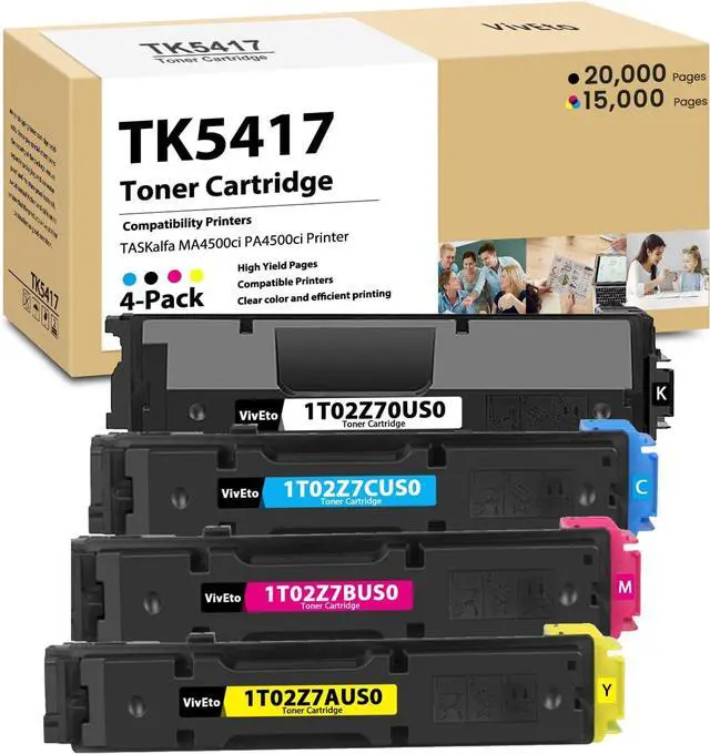 Main image of TK5417 TK-5417 Toner Cartridges with Chip 4-Pack Replacement for KYOCERA TK-5417 TK-5417K TK-5417Y TK-5417C TK-5417M for TASKalfa MA4500ci PA4500ci Printers 1T02Z70US0 1T02Z7AUS0 1T02Z7CUS0 1T02Z7BUS0